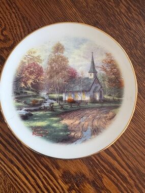 Decorative “The Aspen Chapel” Scenic Porcelain Plate with Gold Rim -